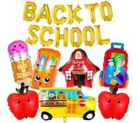 Back to School Balloons, School Bus Pencil Apple Crayon Foil Mylar Balloon for Back to School Supplies, Kindergarten Party Decorations