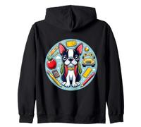 Back To School Boston Terrier Dog Boys Girls Owner Student Zip Hoodie