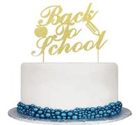 Back to School Cake Topper, Welcome to School/Happy First Day of School, Welcome Classmate Decorations Supplies, Gold Glitter
