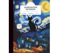 Back to School Cat Composition Notebook: Blue Starry Night Aesthetic Notebook for Students & Writers Wide Ruled 120 Pages