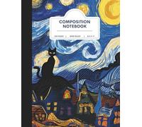 Back to School Composition Notebook for Girls: Cute Cat & Starry Night Aesthetic Wide Ruled School Journal, 120 Pages, 8.5x11