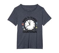 Back to School Countdown Clock with Education Icons T-Shirt, Women's Plus, Heather Blue, 1X