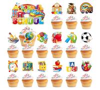 Back to School Cupcake Toppers Decorations - VARACL 32PCS Book, School Safe Cupcakes & Teacher Cupcake Toppers for the First Day of School Party,Kindergarten,Preschool Classroom Party Supplies