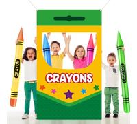 Back to School Decoration Crayon Box Photo Booth Frame Giant Crayons Balloons First Day of School Crayon Box Photo Backdrop Props Background Banner for New Schools Year Classroom Decor Party Supplies