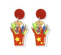 Back to School Earrings Teacher Appreciation Jewelry First Day of School Pencil Book Themed Earring Fun Classroom Accessories Student Gift Earrings, Metal, No Gemstone