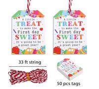 Back to School Gift Tags - 50PCS First Day of Schools Tags with String, A Little Treat to Make The First Day Sweet Tag with String, Welcome Back to School Party Favor Gift Tag for Students Teachers
