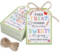 Back to School Gifts Tags, 80PCS First Day of Kindergarten Gift Tag with String Attached, Welcome Back to School for Students, Teachers & Staffs, Sweet Decorations for 1st 5th 8th &12th Grade