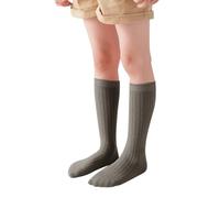 Back to School Girls Knee High Socks Soft Comfortable Breathable Striped Long Sock Unisex Kids Boys Girls School Socks Uniforms Stretch Plain Cotton Crochet Openwork (Dark Gray-1, 1-12 Years)