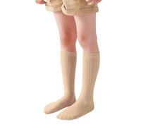 Back to School Girls Knee High Socks Soft Comfortable Breathable Striped Long Sock Unisex Kids Boys Girls School Socks Uniforms Stretch Plain Cotton Crochet Openwork Stocking (Beige-4, 1-12 Years)