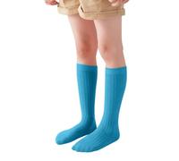 Back to School Girls Knee High Socks Soft Comfortable Breathable Striped Long Sock Unisex Kids Boys Girls School Socks Uniforms Stretch Plain Cotton Crochet Openwork (Light Blue-4, 1-12 Years)