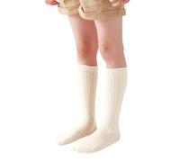 Back to School Girls Knee High Socks Soft Comfortable Breathable Striped Long Sock Unisex Kids Boys Girls School Socks Uniforms Stretch Plain Cotton Crochet Openwork Stocking (White-4, 1-12 Years)