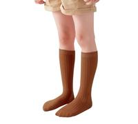 Back to School Girls Knee High Socks Soft Comfortable Breathable Striped Long Sock Unisex Kids Boys Girls School Socks Uniforms Stretch Plain Cotton Crochet Openwork Stocking (Brown-1, 1-12 Years)