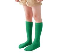 Back to School Girls Knee High Socks Soft Comfortable Breathable Striped Long Sock Unisex Kids Boys Girls School Socks Uniforms Stretch Plain Cotton Crochet Openwork (Army Green-2, 1-12 Years)