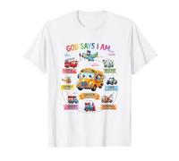 Back to School God Says I Am Bus Design Kids Apparel Value Graphic T-Shirt, Men, White, M