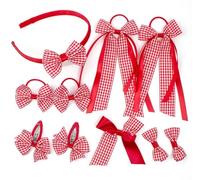 Back to School Hair Bows/Clips/Hairband/Gingham Red & White New 10 Piece Hair Clip/Bow and Hairband Set. Perfect for Starting School. Girls/School/New/Accessories/Checked Pattern