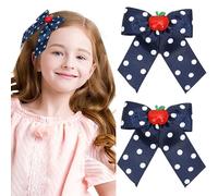Back to School Hair Clips Cute Hair Clip for Girls Fruit Bow Navy Blue Bows Grosgrain Ribbon Long Hair Clips Hair Accessories for Baby Kids Toddlers Teacher Hairpin for