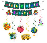 Back to School Hanging Swirls Decoration,Fun Ruler Pencil School Bus Stationery Foil Swirls Ceiling Decor, Back to School Banner for Celebrating Classroom Welcome Student Return Party Supplies (Green)