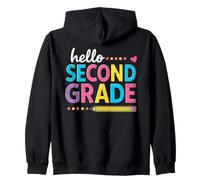 Back To School Hello Second Grade Design With Pastel Text Zip Hoodie