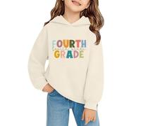 Back to School Hoodie Jumper for Kids Cotton Fashion Basic Pullover Hoodie Girls Long Sleeve Letter Print Hooded Sweatshirt Teen Simple Durable School Wear (Beige, 6-7Years)