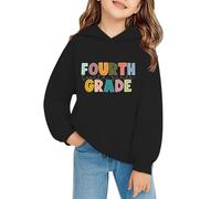 Back to School Hoodie Jumper for Kids Cotton Fashion Basic Pullover Hoodie Girls Long Sleeve Letter Print Hooded Sweatshirt Teen Simple Durable School Wear (Black, 7-9 Years)