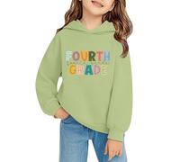 Back to School Hoodie Jumper for Kids Cotton Fashion Basic Pullover Hoodie Girls Long Sleeve Letter Print Hooded Sweatshirt Teen Simple Durable School Wear (Green, 11-13 Years)