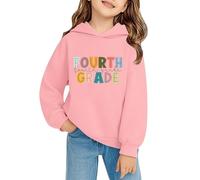 Back to School Hoodie Jumper for Kids Cotton Fashion Basic Pullover Hoodie Girls Long Sleeve Letter Print Hooded Sweatshirt Teen Simple Durable School Wear (Pink, 9-11 Years)
