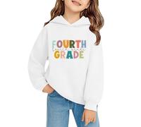 Back to School Hoodie Jumper for Kids Cotton Fashion Basic Pullover Hoodie Girls Long Sleeve Letter Print Hooded Sweatshirt Teen Simple Durable School Wear (White, 6-7Years)