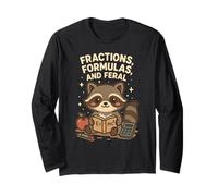Back To School Math Teacher Raccoon Fractions Formulas Feral Long Sleeve T-Shirt