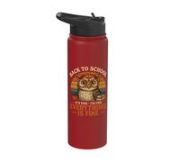 Back to School Owl It's Fine Sarcastic Teacher Stainless Steel Insulated Water Bottle