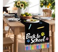 Back to School Paw Print on Black Table Runner 120 Inches Long, Colorful Pencil Washable Table Runners Heat-Insulation Kitchen Dining Table Decorations for Home Party Decor 13x120in