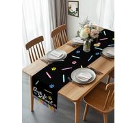 Back to School Paw Print on Black Table Runner 90 Inches Long, Colorful Pencil Washable Table Runners Heat-Insulation Kitchen Dining Table Decorations for Home Party Decor 13x90in