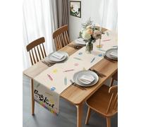 Back to School Paw Print Table Runner 90 Inches Long, Retro Pencil on Linen Washable Table Runners Heat-Insulation Kitchen Dining Table Decorations for Home Party Decor 13x90in