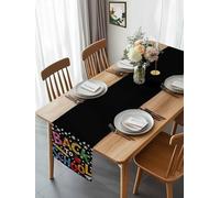 Back to School Pencil Apples Table Runner 90 Inches Long, White Stars on Black Washable Table Runners Heat-Insulation Kitchen Dining Table Decorations for Home Party Decor 13x90in