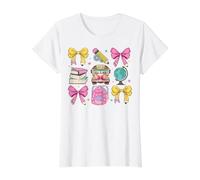 Back to School Pencil Bow Coquette Bows Students Teacher Fun Value Graphic T-Shirt, Women, White, S