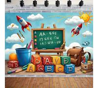Back to School Photography Background Chalkboard ABC Blocks Books and Crayon Sun Clouds Classroom Backdrop Children's Room Interior Decor Banner Teaching Online Teacher Welcome Backdrop (A, 7x5feet)