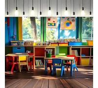 Back to School Photography Background Chalkboard ABC Blocks Books and Crayon Sun Clouds Classroom Backdrop Children's Room Interior Decor Banner Teaching Online Teacher Welcome Backdrop (D, 7x5feet)