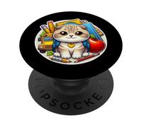 Back To School Scottish Fold Cat Boys Girls Student Kids PopSockets Adhesive PopGrip