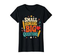 Back to School Small Humans Big Questions Retro Teacher Kids Value Graphic T-Shirt, Women, Black, L