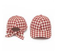 Back to School | Starting School | Gingham Baseball Cap Sun Hat with Bow to Secure, Blue Green Yellow & Red White Checked Pattern Uniform Primary Infant Accessories (UK, Age, 4 Years, 7 Years, Red)