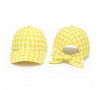 Back to School | Starting School | Gingham Baseball Cap Sun Hat with Bow to Secure, Blue Green Yellow & Red White Checked Pattern Uniform Primary Infant Accessories (UK, Age, 4 Years, 7 Years, Yellow)
