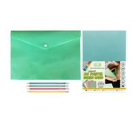 Back to School Stationery Set - 10 X A4 Pastel Green Wallet Folders + 100 Sheets A4 Green Pastel Card 160gsm + HB Pencil | Art & Craft Kit for School Projects, Homework, Sketches, Origami & Office Use