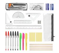 Back to School Stationery Set, 25PCS Exam Stationery Set, Mathematical Kit, Protractor and Compass Set, Pencil Case with Stationery Included, Geometry Sets, Complete School Supplies