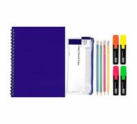 Back to School Stationery Set - A4 Twin-Wire Notebooks with Bright Blue Cardboard Covers, Neon Highlighters, HB Pencils & Pencil Case - Perfect for Assignment, Homework, Projects, Study & Daily Use