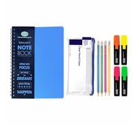 Back to School Stationery Set - A4 Twin-Wire Notebooks with Premium Blue Poly Covers, Neon Colour Highlighters, HB Pencils & Pencil Case - Perfect for Study, Assignments, Projects & Daily Use