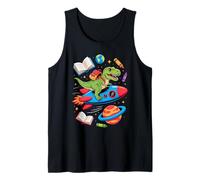 Back to School T-Rex Dinosaur Spaceship Rocket Tank Top