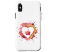 Back To School Teacher Heart Pencil Apple Love Case for iPhone X/XS
