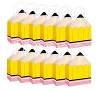 Back to School Treat Bags, Pencil Shaped Welcome Paper Bags - Decorative Boxes for Notebook Calculator Holiday Graduation Appreciation Week Classroom Birthday