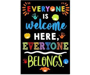 Back to School Vertical No Frame Poster Full Gallery Wrapped and Framed Metal Tin Sign Everyone Is Welcome Here Everyone Belongs Poster 8x12 inch