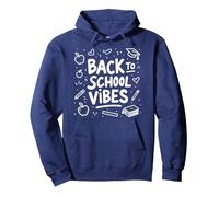 Back to School Vibes Pullover Hoodie, Adult Unisex, Navy, L