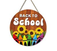 Back To School Welcome Wreath Signs for Door,Wooden Hanging Door Decorations for Wall,Colorful Crayon Welcome Sign for Classroom,Easy Setup,for School and Classroom Decor (circular signage)